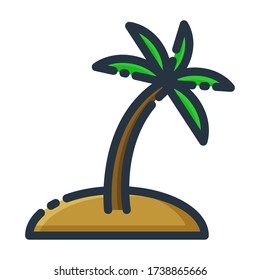 Coconut Tree Tropical Summer Vacation Icon Vector