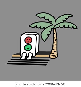 coconut tree vector doodle design illustration with cute cartoon character suitable for symbol, tattoo,plant, template, sticker,garden