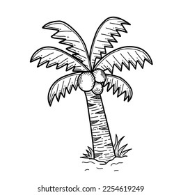 Kokosnuss-Baum-Vektorgrafik Doodle-Illustration im Art-Style, geeignet für Umschlag, Tapete, Hintergrund, Banner, Urlaubsstil