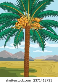 Coconut tree vector shape in green leaves. Suitable for background design.