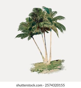 Coconut tree watercolor, illustration isolated on white, vector. Vintage famous artwork by Winslow Homer, old art illustration vector.