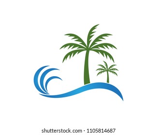 Coconut treee beach holidays logo vector template