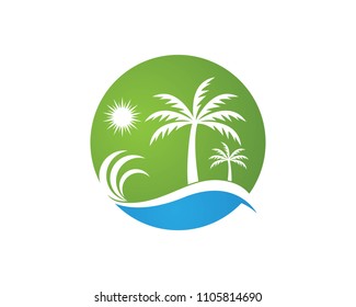 Coconut treee beach holidays logo vector template