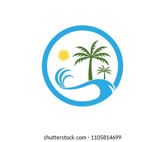 Coconut treee beach holidays logo vector template