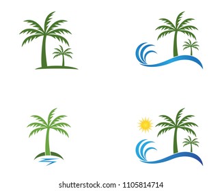 Coconut treee beach holidays logo vector template