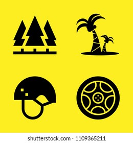 coconut trees, alloy wheel, forest and helmet vector icon set. Sample icons set for web and graphic design