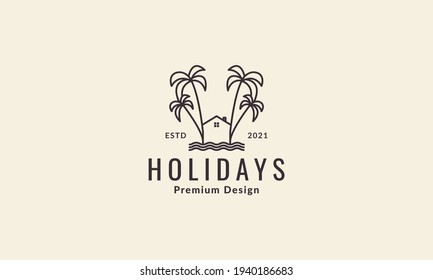 coconut trees with beach home lines logo vector symbol icon design illustration