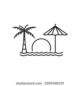 Vector de diseño de logotipo minimalista de línea de relax de playa de cocoteros