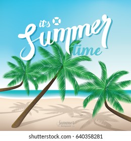Coconut trees at the beach - summer time background concept