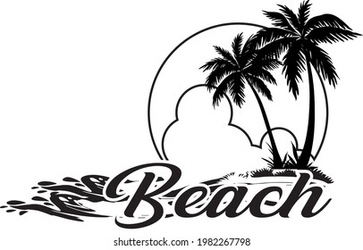 coconut trees and beach waves vector