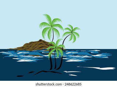 Coconut trees, beautiful beaches, beautiful blue design.