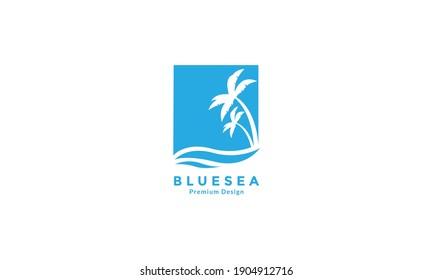 coconut trees with blue wave sea logo symbol icon vector graphic design illustration