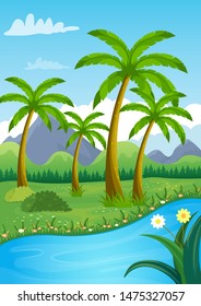 Coconut trees by the ocean or Lake nature Vector