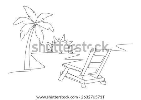 Coconut trees and chairs in the summer sun. Summer concept one-line drawing