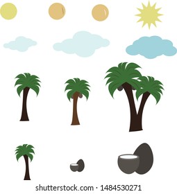 Coconut trees , cloud and sun objects for any design