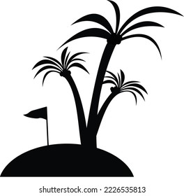 coconut trees with flag on the beach vector illustration design