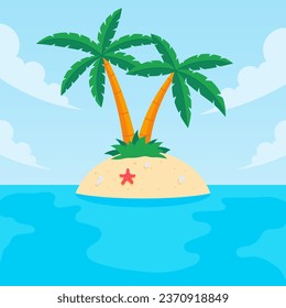 Coconut trees in the middle of the sea. Summer Vector Theme Illustration. Summer Theme Vector Illustration