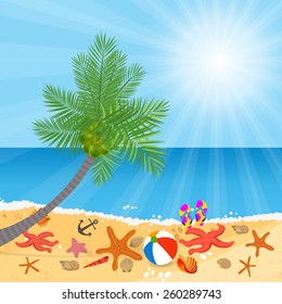 Coconut trees on the beach and sun shining