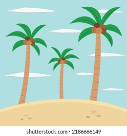 Coconut trees on the beach vector illustration. Cute coconut trees on the beach cartoon vector illustration for graphic design and decorative element