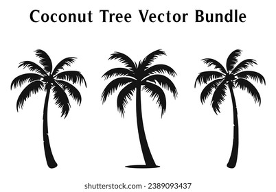 Coconut trees Silhouette Vector set isolated on white background, Coconut tree silhouettes Bundle