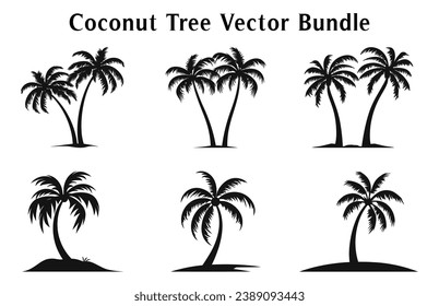 Coconut trees Silhouette Vector set isolated on white background, Coconut tree silhouettes Bundle