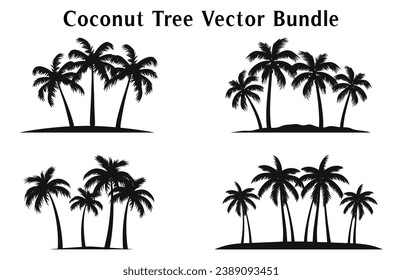 Coconut trees Silhouette Vector set isolated on white background, Coconut tree silhouettes Bundle