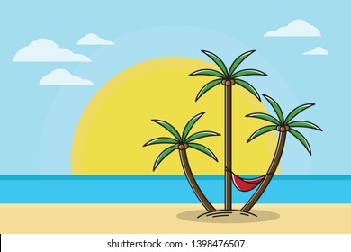 Coconut trees in the summer beach, easy to edit, change color and add text