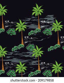 Coconut trees in summer to Paradise Island and a black background.