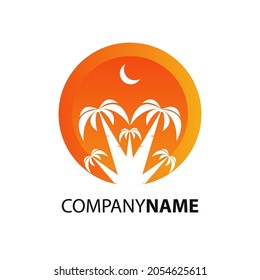 Coconut trees with sunset hipster logo symbol icon vector graphic design illustration
