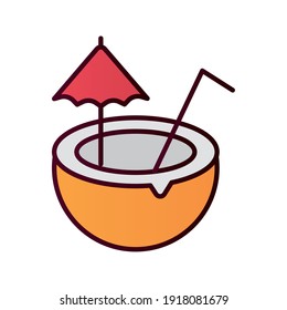coconut tropical cocktail flat style icon vector illustration design