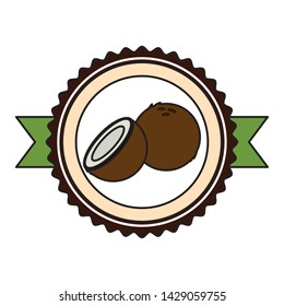 coconut tropical fruits sticker design vector illustration