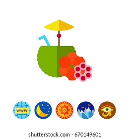 Coconut with tubule and flowers icon