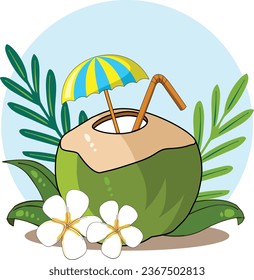 Coconut umbrella beach vector illustration