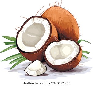 coconut vector art still life painting flat illustration