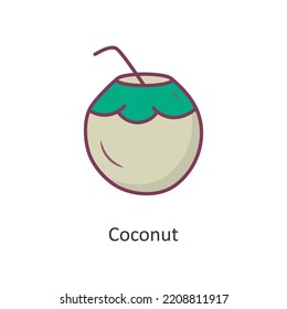 Coconut  Vector Filled outline Icon Design illustration. Travel Symbol on White background EPS 10 File