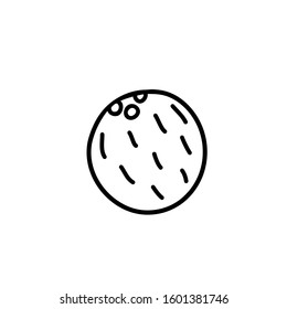 Coconut vector icon. Black and white line doodle illustration of tropical palm nut. 