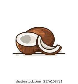Coconut vector icon illustration with half piece of brown coconut