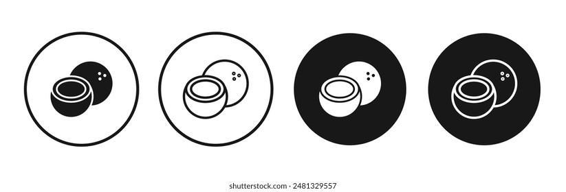 Coconut vector icon set black filled and outlined style.