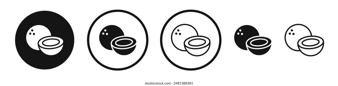 Coconut vector icon set in black and white color.