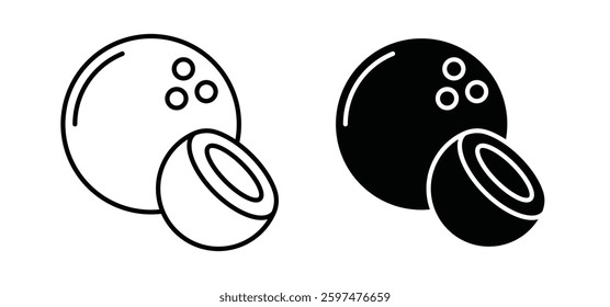Coconut vector icon set black filled and outlined style.