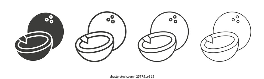 Coconut vector icon set in black and white color.