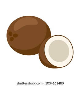 Coconut Vector Illustration. Brown Coconut. Vector Icon. Cartoon Style