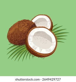 Coconut vector illustration in flat style. Ideal for tropical food, cosmetics, skincare, and natural product designs. Scalable EPS for print and digital use.