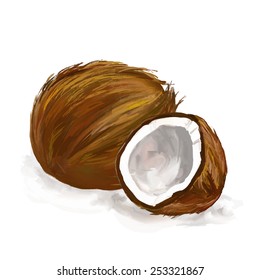 coconut  vector illustration  hand drawn  painted watercolor