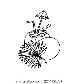 Coconut vector illustration in outline doodle style isolated on white background.