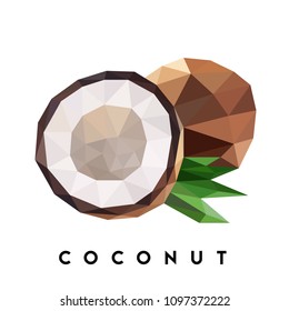 Coconut. Vector illustration of tropical and subtropical fruit in low poly style. The image can be used in the design of labels for cosmetics and food. Great for use in the bar menu. Exotic