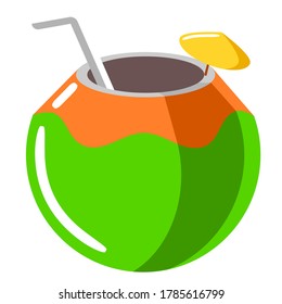 coconut vector illustration. which is usually drunk on a tropical beach. cartoon. simple. cute.