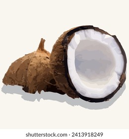 Coconut vector illustration white background isolated cutout creaked cut half piece