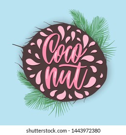 Coconut vector label with hand lettering.