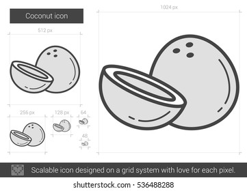 Coconut vector line icon isolated on white background. Coconut line icon for infographic, website or app. Scalable icon designed on a grid system.